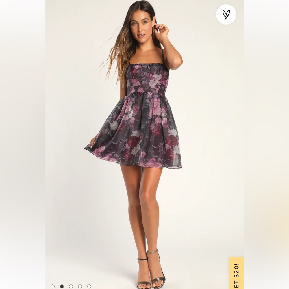Midnight Beauty Black Floral Print Bustier Mini Dress - Lulu’s NWT